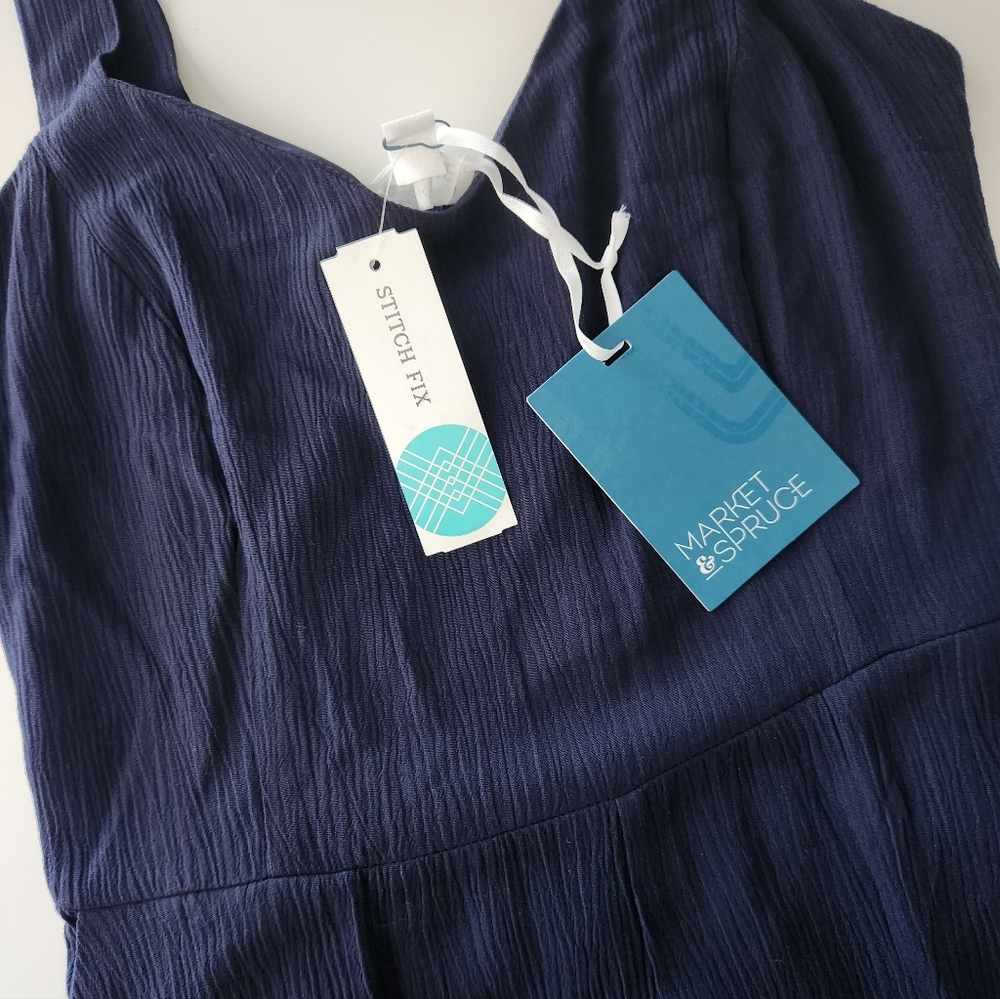 Market & Spruce Stitch Fix Jaida Smocked Back Jumpsuit Navy New NWT Crinkle Look